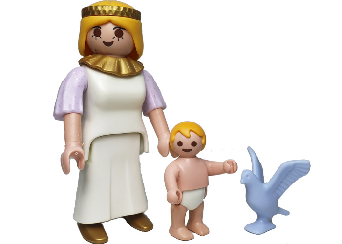 Artículo de Playmobil, Aldeana y niño con paloma