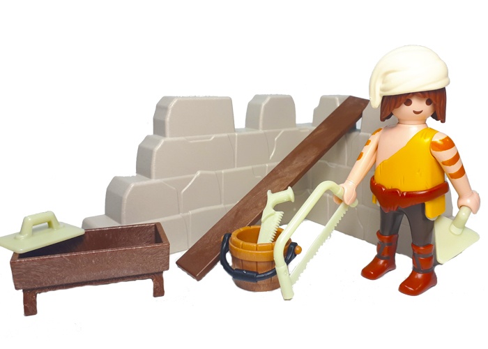 Artículo de Playmobil, Aldeano Albañil con muro