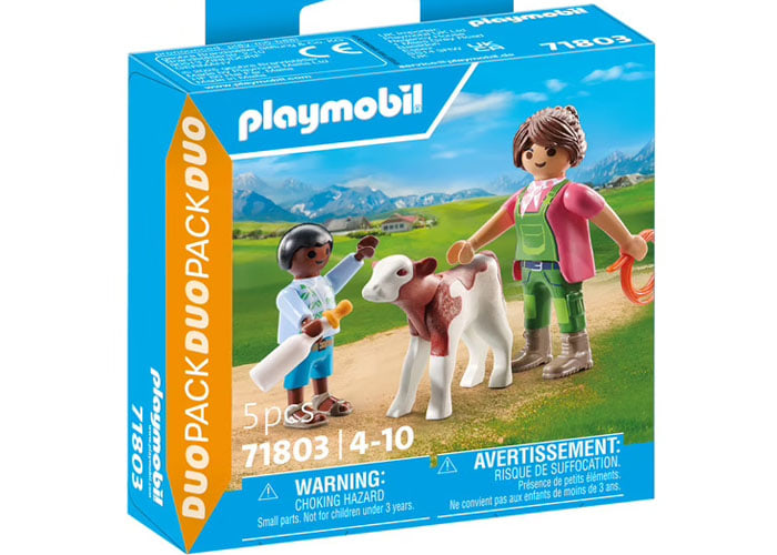 Artículo de Playmobil, Granjera con ternero y niño