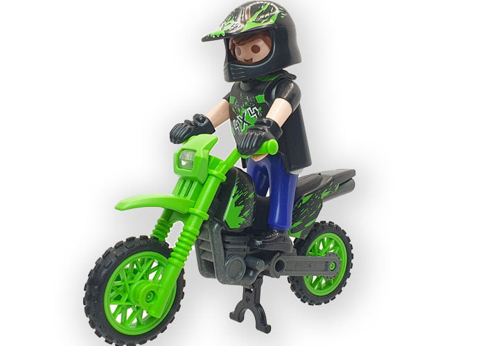 Artículo de Playmobil, Moto de cross verde + piloto