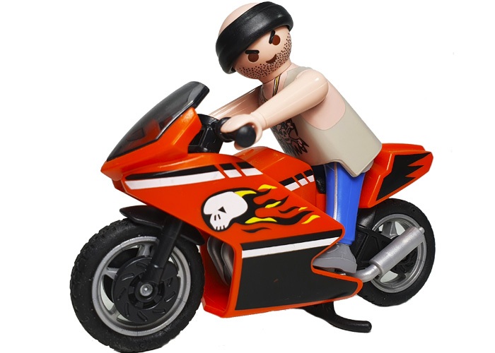 Artículo de Playmobil, Moto naranja y Motorista