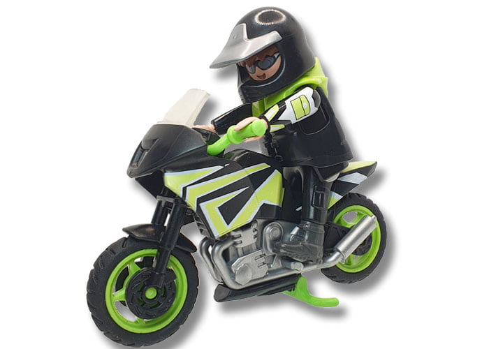 Artículo de Playmobil, Moto verde Carreras con piloto