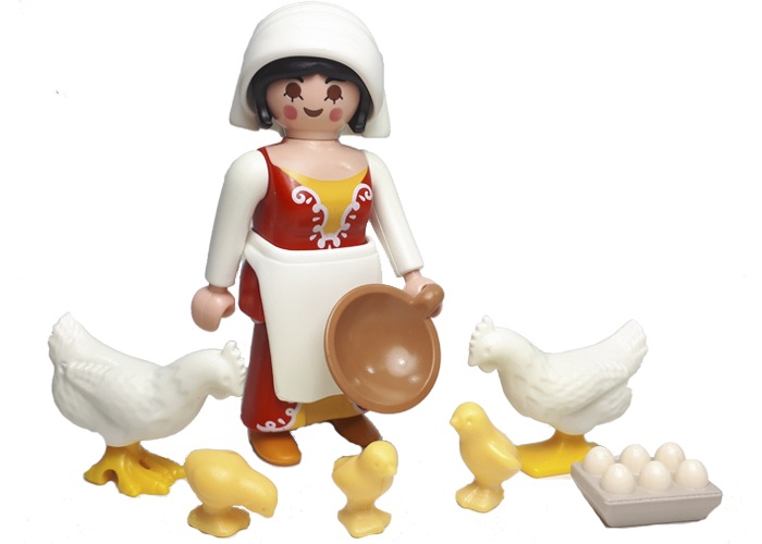Artículo de Playmobil, Mujer aldeana con gallinas