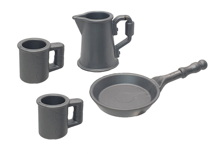 Artículo de Playmobil, Pack Vasos, jarra, sartén Metal