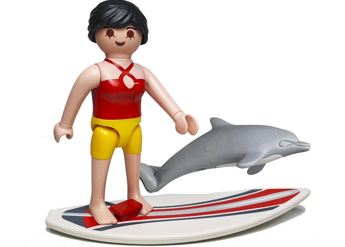 Artículo de Playmobil, Surfera con tabla y delfin